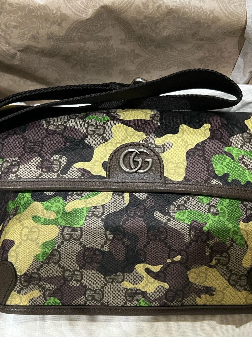 Gucci Brown and Green Camo Messenger Bag